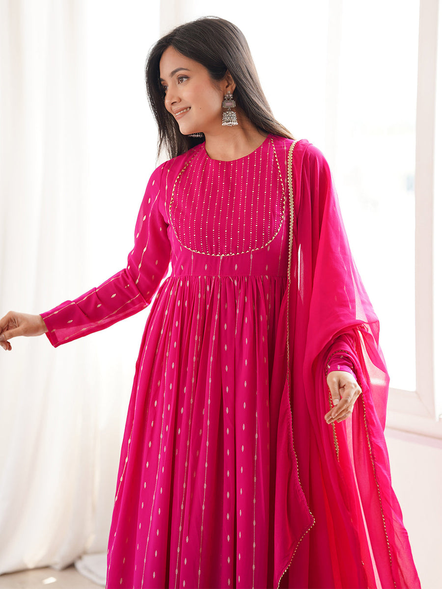 Pink Georgette Foil Printed Anarkali Kurta Set