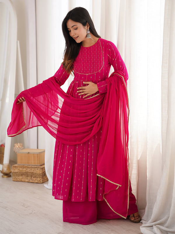 Pink Georgette Foil Printed Anarkali Kurta Set