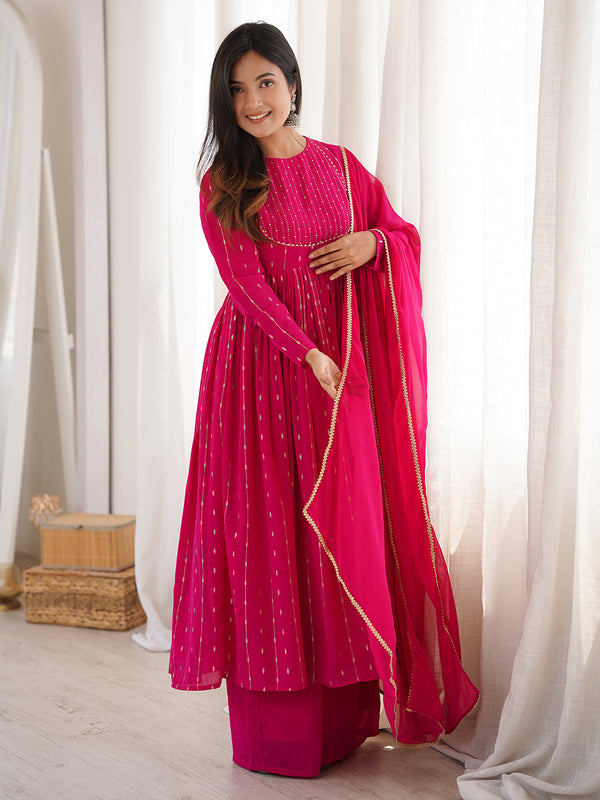Pink Georgette Foil Printed Anarkali Kurta Set