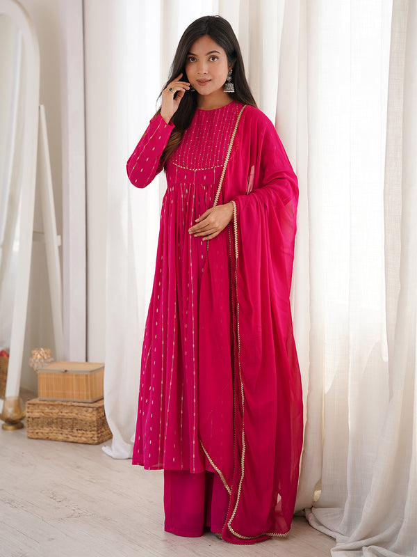 Pink Georgette Foil Printed Anarkali Kurta Set