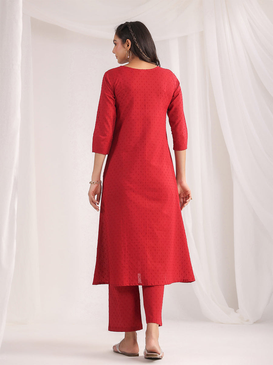 Maroon Dobby Cotton Self Design A-Line Co-ord Set