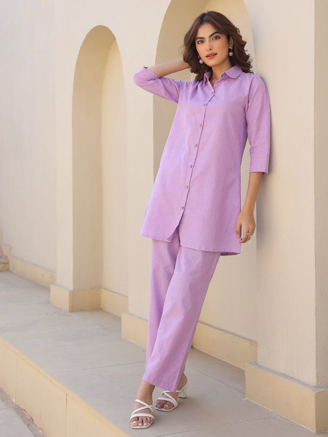 Lavender Cotton Solid A-line Co-ord Set