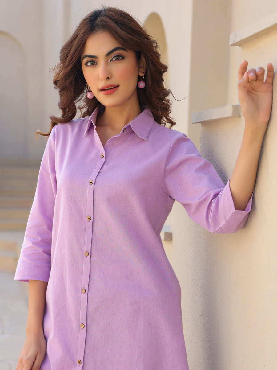 Lavender Cotton Solid A-line Co-ord Set
