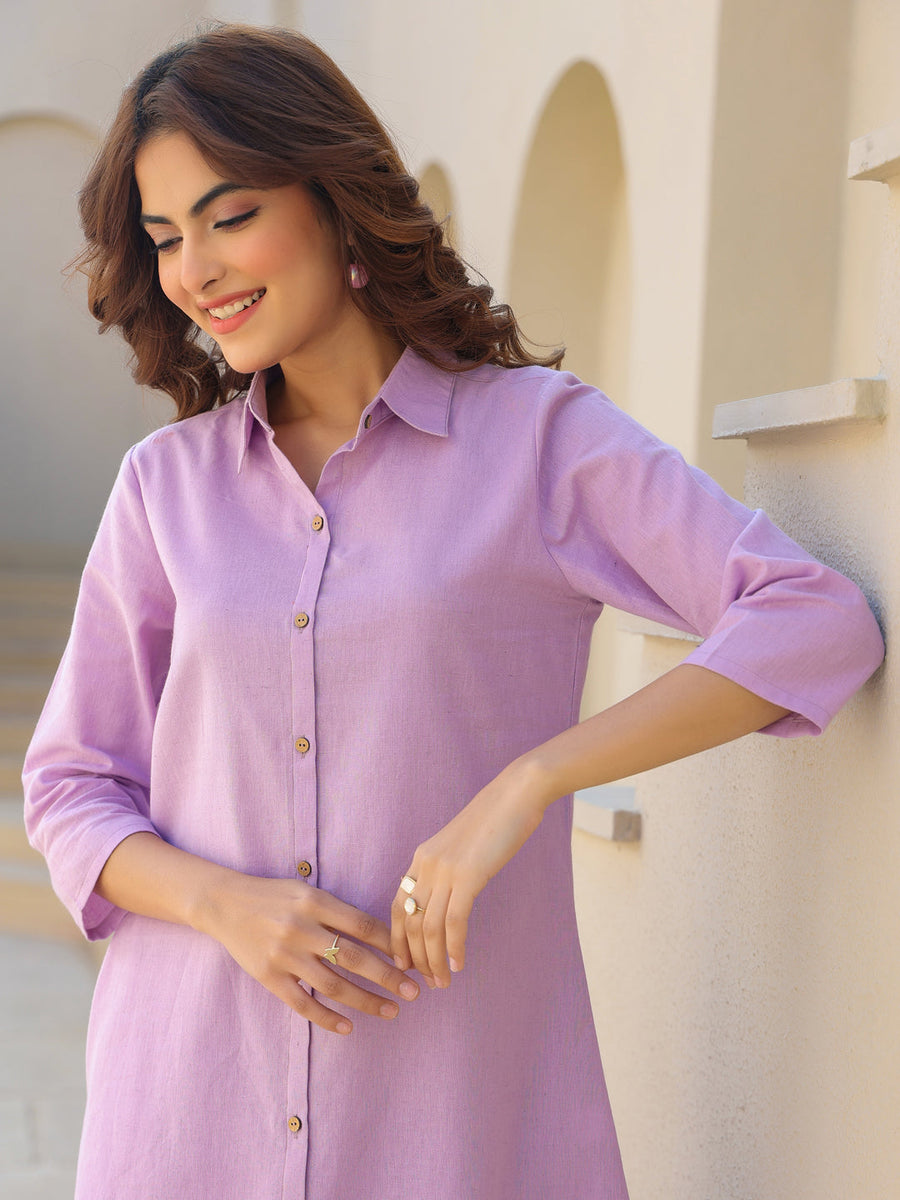 Lavender Cotton Solid A-line Co-ord Set