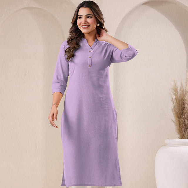 Lavender Cotton Solid Straight Kurta