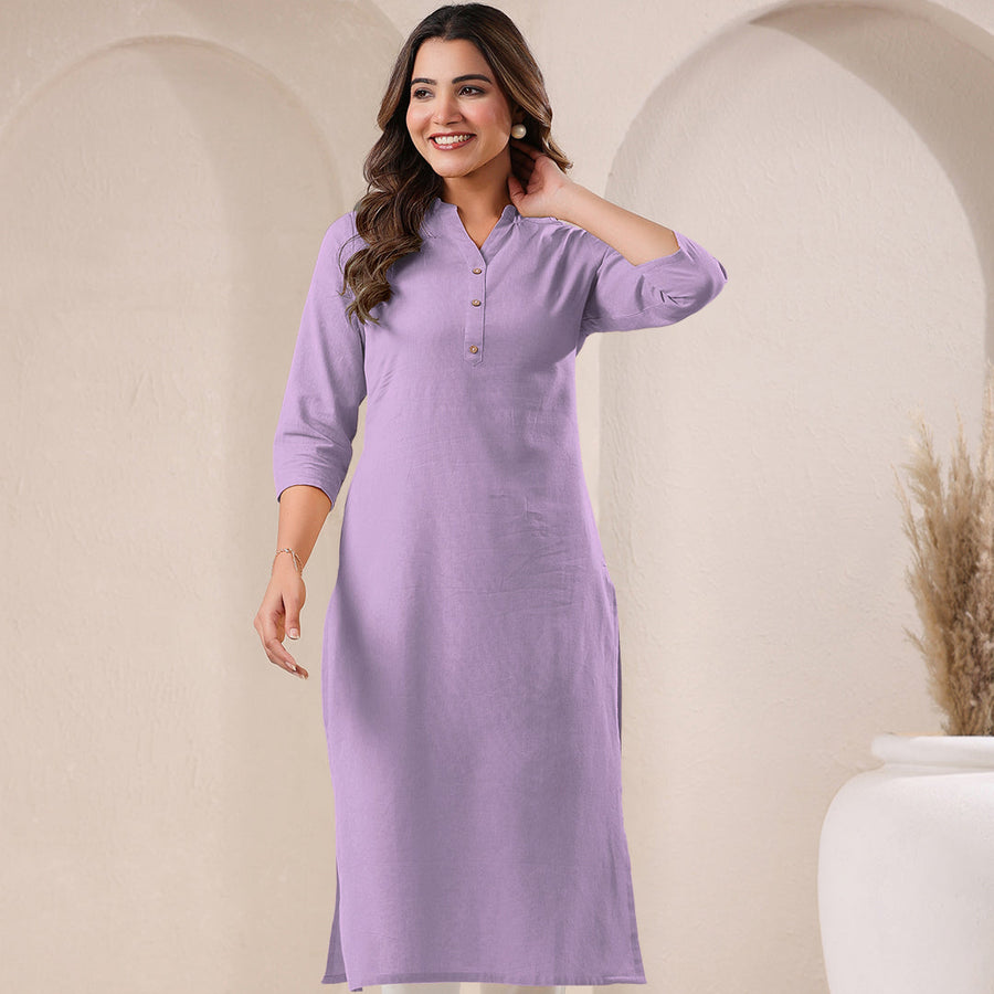 Lavender Cotton Solid Straight Kurta
