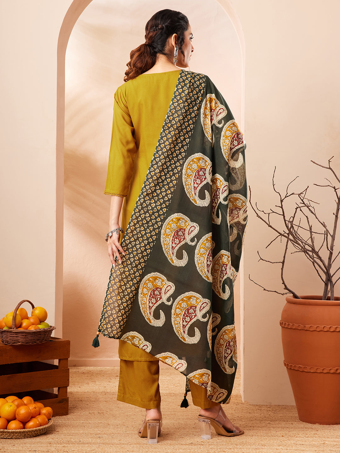 Women's Mustard Rayon Solid Straight Kurta Set